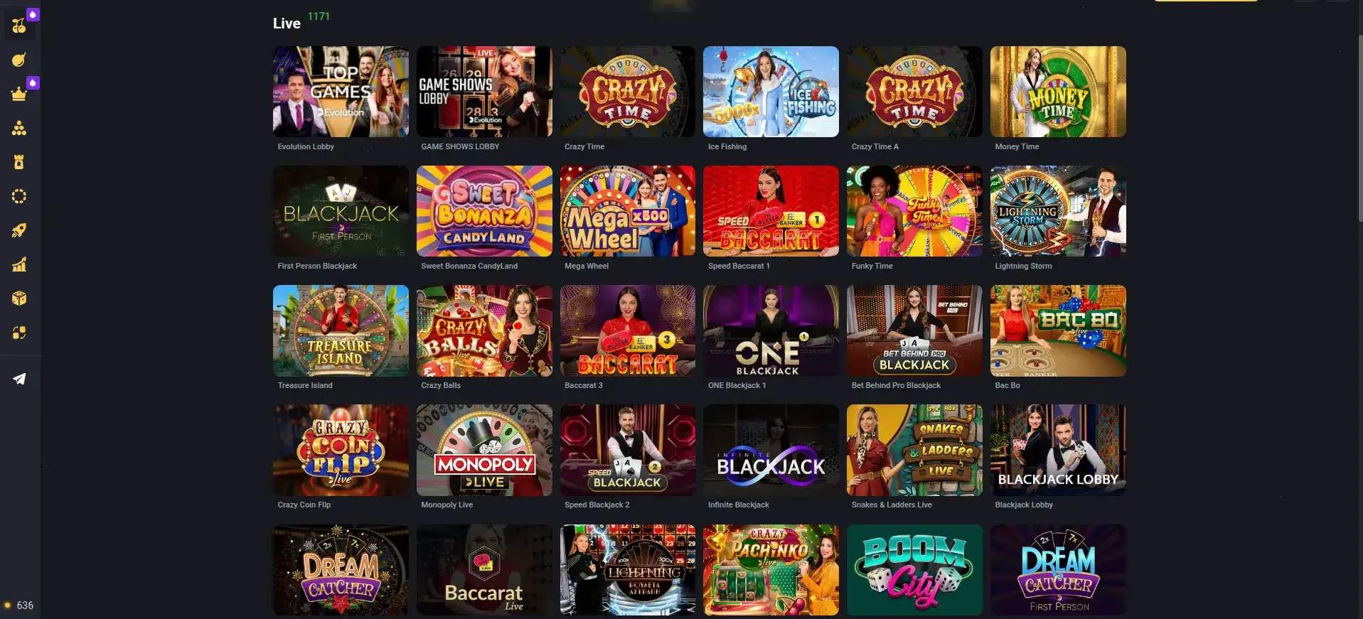 Интерфейс игрового зала казино Неон Клаб